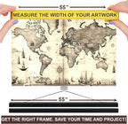 DACRI HOME 55" Magnetic Poster Hanger Frame - Sturdy Teak Wood Poster Frame, Strong Magnets for Easy Hanging Map Picture Canvas Print Scroll Wall Art 55x32 55x39 55x40 (55 Inch, Black)