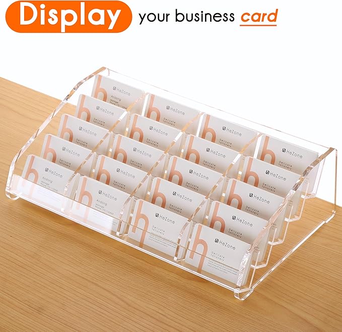 Business Card Holder for Desk,Multiple Card Organizer,Acrylic Business Card Stand Display Holder,Office Desk Accessories for Man and Woman,Organize 1000 Cards-Clear(20 Slots 4 Tier-H)