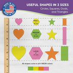Basic Shapes 2: Hearts, Stars, Hexagons, Rectangles, 696 Pieces US Made Card Stock Punch Out Geometric Shapes in 3 Sizes and 4 NEON Colors for Math, Pattern Play and DIY Crafting