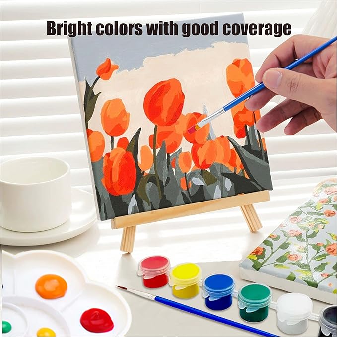 20 Pack 6 Colors Mini Acrylic Paint and Brushes Set for Kids Party Favor, Individual Paints Strips Sets with Brush for Kid, Student Painting Kit for Canvas