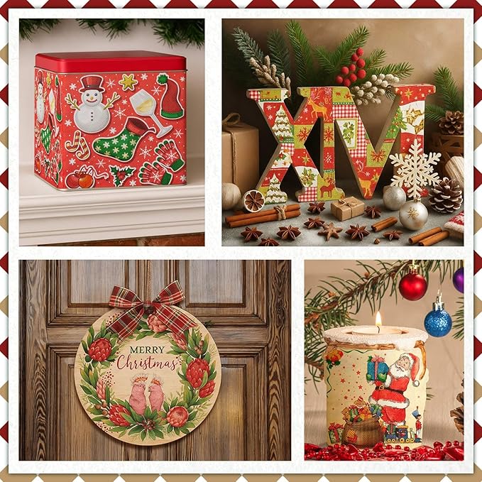 Crtiin 36 Pack 9 Styles Christmas Decoupage Napkins Assorted Christmas Decorative Decoupage Napkins Cocktail Paper for DIY Crafting Party, Each Unfolded 13 Inch