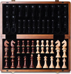 A&A 15" Magnetic Wooden Chess Set, Handmade 3" King Height Knight Staunton Chess Pieces with 2 Extra Queen, Folding Portable Travel Game Set
