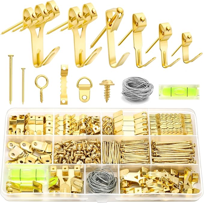 372 PCS Picture Hanging Kit, Christmas Decorations Indoor Outside Picture Hangers, Heavy Duty Picture Frame Mirror Wall Hanging Hardware Hooks Kit with Nails Sawtooth for Hanging Picture
