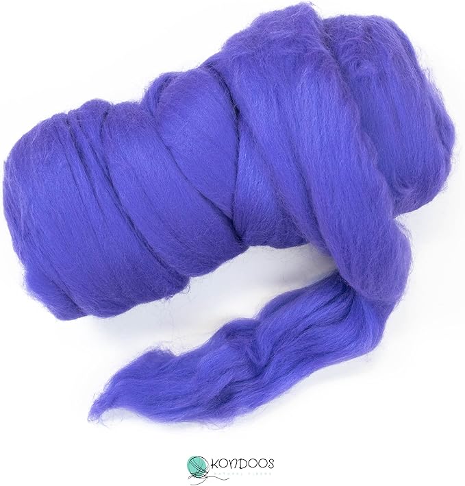 Kondoos Colored Natural Wool roving, 8 OZ. Best Wool for Needle Felting, Wet Felting, handcrafts and Spinning. (Purple)