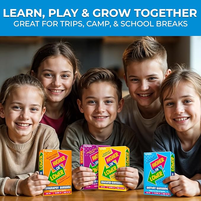 QUOKKA Trivia Board Games for Kids and Adults - Version V2.0 - Family Night Science Games 4xSet Higher or Lower Trivia Cards | Guess Fun Questions | 2 + Players - Challenge Your Science Knowledge