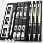 Nicpro 0.7 mm Art Mechanical Pencil Set in Storage Case, 3 PCS Metal Drafting Pencil Lead Pencil with 6 Tube HB Lead Refills, 3 Erasers, 9 PCS Eraser Refills for Artist Writing, Drawing, Sketching
