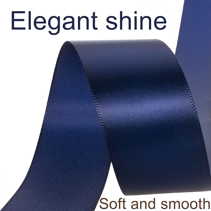 1-1/2 Inch Navy Blue Ribbon, 50 Yards Craft Polyester Satin Ribbon Perfect for Gift Wrapping, Handmade Roses, Wedding Party Decorations and DIY Crafts