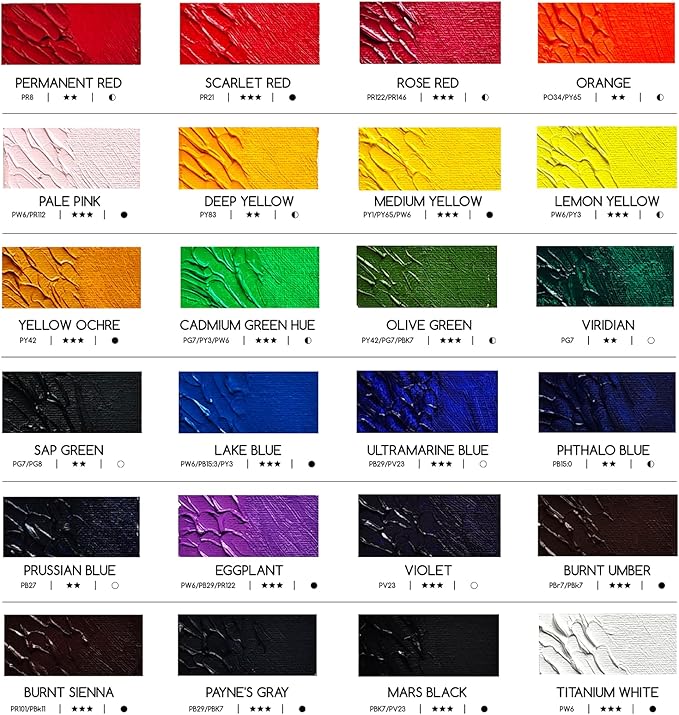 MEEDEN Artist Oil Paint Set - 24 Colors x 170ml/5.7oz Tubes - Art Supplies for Canvas Painting