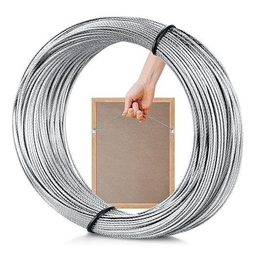 Picture Hanging Wire, 100-Feet Hanging Wire Heavy Stainless Steel line Rope for Photo Frame Picture, Holiday Decor, Crafts, Artwork, Mirror Hangings, Supports Up to 30lbs