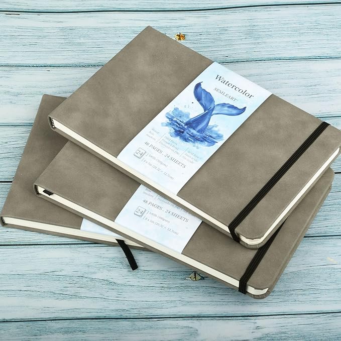 SEMLEART Watercolor Sketchbook Journal, White, 24 Sheets, 5x8 Inches, 140 lb/300 GSM Paper, Travel Notebook for Art Painting, Mixed Media, Drawing