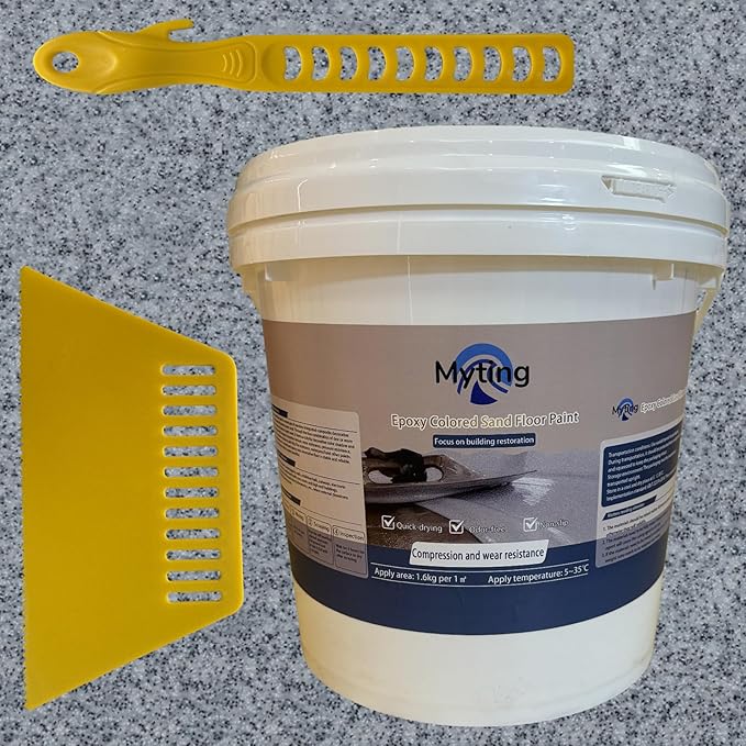 Epoxy Colored Sand Floor Paint, Epoxy Floor Paint High Gloss Marble Effect Coating for Indoor and Outdoor, Wear-resistant and non-slip Self-leveling Coating Gray 176OZ(5KG)