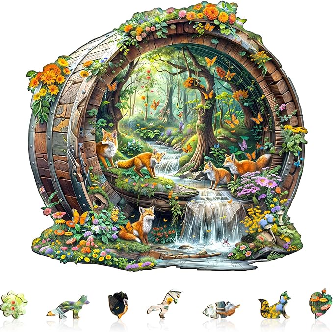 Wooden Puzzles for Adults, Fox Wooden Jigsaw Puzzle for Adults, 100 Piece Unique Animal Shape Wood Puzzles Adult, Birthday Party Gifts for Friends & Family Leisure Time Game Home Decor (S-8.5*8.1in)