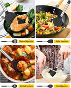 Pack of 4 Silicone Cooking Utensils Set, Non Stick Large Solid Spatulas, Heat Resistant Black Slotted Spoons, Ideal BPA Free Kitchen Turners for Frying, Mixing,Serving,Draining,Turning,Stirring