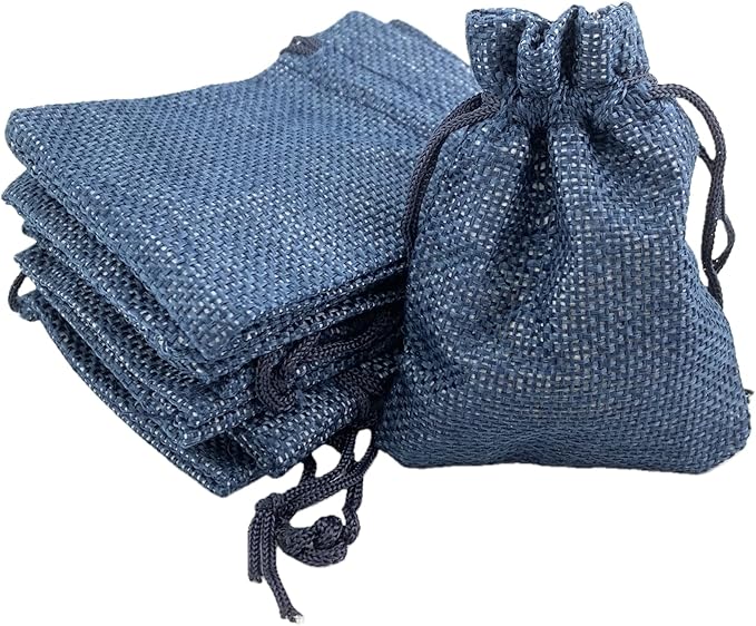 Palmhomee Pack of 25 Navy Blue Burlap Gift Bags with Drawstring Linen Pouches (2.8x3.6 Inch) for Wedding, Birthday, Party Favors and DIY Craft
