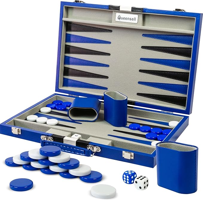Backgammon Sets for Adults – 15-Inch PU Leather Board Game – Classic 2-Player Travel Backgammon Set with 32 Playing Pieces, Dice, and Cups