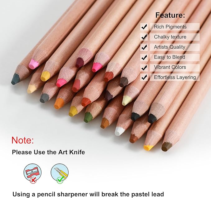 KALOUR Pro Pastel Chalk Colored Pencils,24 Colors portrait set,Color Charcoal Pencils for Drawing Sketching Coloring Shading,Art Supplies for Adults Artists