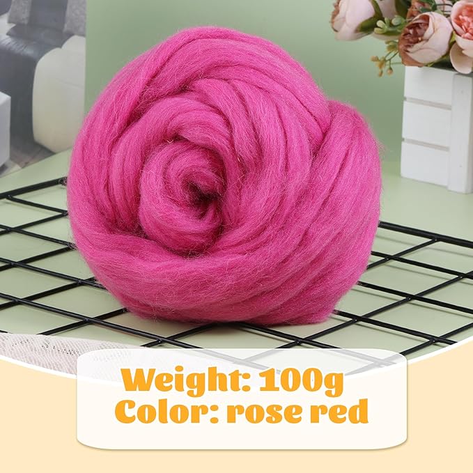 3.53oz Wool Roving Yarn, Wool Felting Supplies, Pure Wool, Chunky Yarn, Spinning Wool Roving for Needle Felting Wet Felt DIY Hand Spinning (Grape Purple)