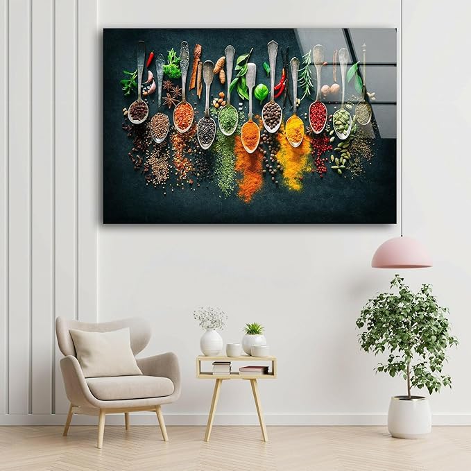 My Photostation.com 35.5Wx30H'' Spoon Spices Glass Wall ArtTempered Glass Printing Wall Decor Large Wall Art Wall Hangings