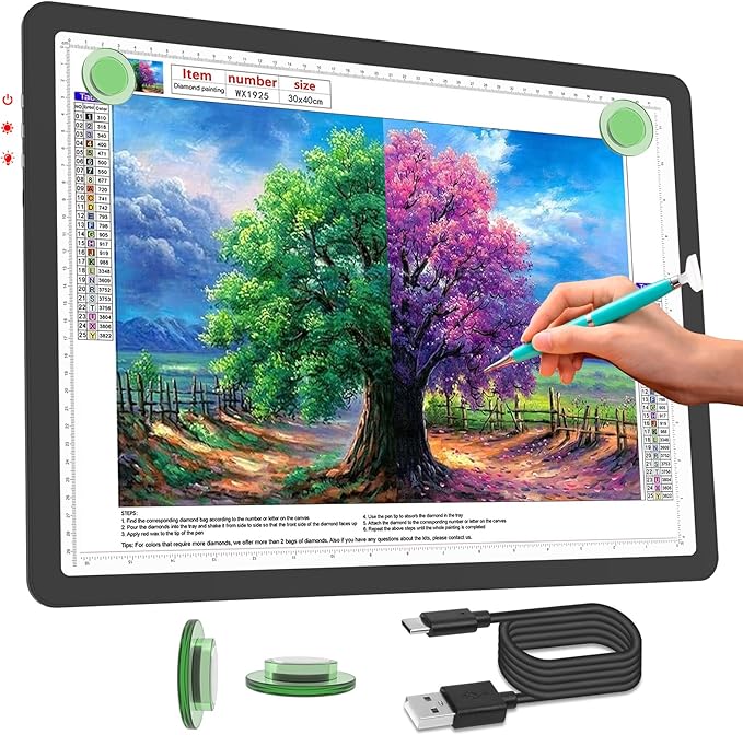 Phylosal Rechargeable A3 LED Light Pad for Diamond Painting, Ultra-Thin Magnetic Tracing Light Box for Drawing, Diamond Art Light Board with Side Button, Super Bright Light Table for Sketching (Black)