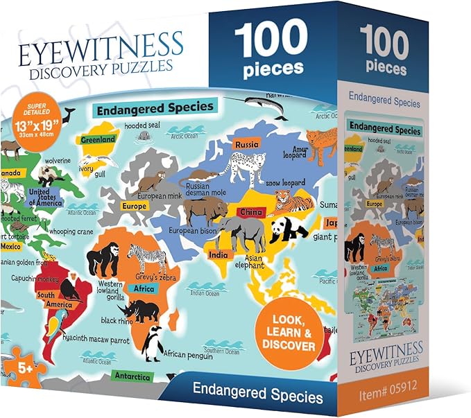 Eyewitness Discovery Puzzle Endangered Species, 100 Piece Jigsaw for Kids, Educational Learning Toy for Boys & Girls, Children Ages 5+