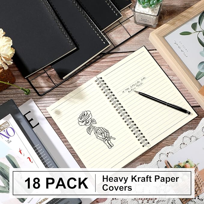 Yahenda 18 Pcs Spiral Notebook Bulk A5 Journal Lined 8.3'' x 5.5'' Writing Composition Paper Small Notepad Subject Notebook for Students Office Business Back to School Supplies (Black Color)