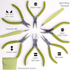 The Beadsmith Fashion Color Pliers – Set of 8 Slimline Color-Coordinated Tools – Matching Clutch in Light Olive – Jewelry Making Supply Kit to Create Necklaces, Bracelets, Earrings & More