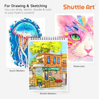 Shuttle Art Marker Pad, 12”x9” Portable Sketchbook, 70 Sheets Marker Drawing Paper, 110LB/180GSM Smooth Surface Bleedproof Art Paper, Spiral-Bound, Great for Artists to Draw, Paint & Sketch