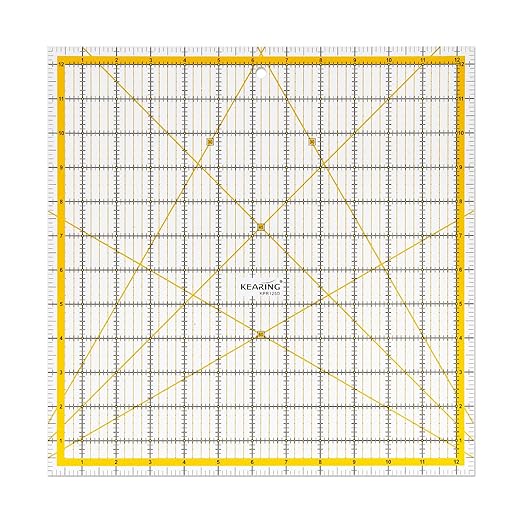 KERING Extra-Large Quilting Ruler - 12.5x12.5 inch Anti-Slip Acrylic Ruler for Patchwork Piecing, Bias Strips & Rotary Cutting, Professional Quilter's Must-Have Tool
