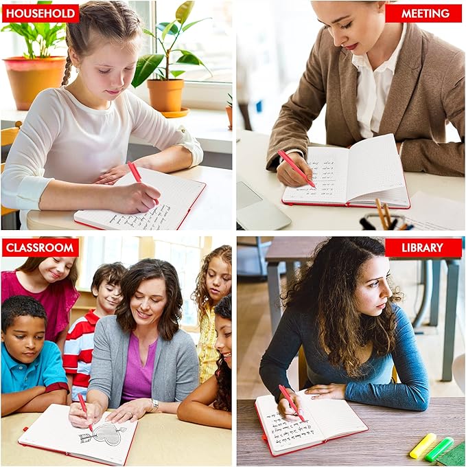 feela 5 Pack Journal Notebook Bulk for School, Hardcover Business Notebooks Classic Ruled Lined Journals with Pen Holder for Work Note Taking, with 5 Black Pens, 120 GSM, 5.1”x8.3”, A5, Red