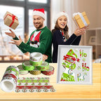 Christmas Washi Tape Set - 12 Rolls with Funny Cartoon Character Design in Green and Red for Festive Crafting and Gift Wrapping - 196.85ft Total Length