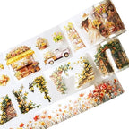 Floral Sea PET Tape Set, 3 Rolls Pre-Cut Botanical Stickers for Scrapbooking, Journaling, DIY Crafts, and Collage Art (30 mm/50 mm/55 mm)