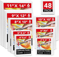 ESRICH 48 Pack Canvas Boards for Painting, 6Pcs of 4x4, 4x6, 5x6, 6x6, 8x10, 10x10, 9x12, 11x14 Canvas for Painting, Cotton Primed Blank Painting Canvas Panels for Oil, Acrylic, Watercolor