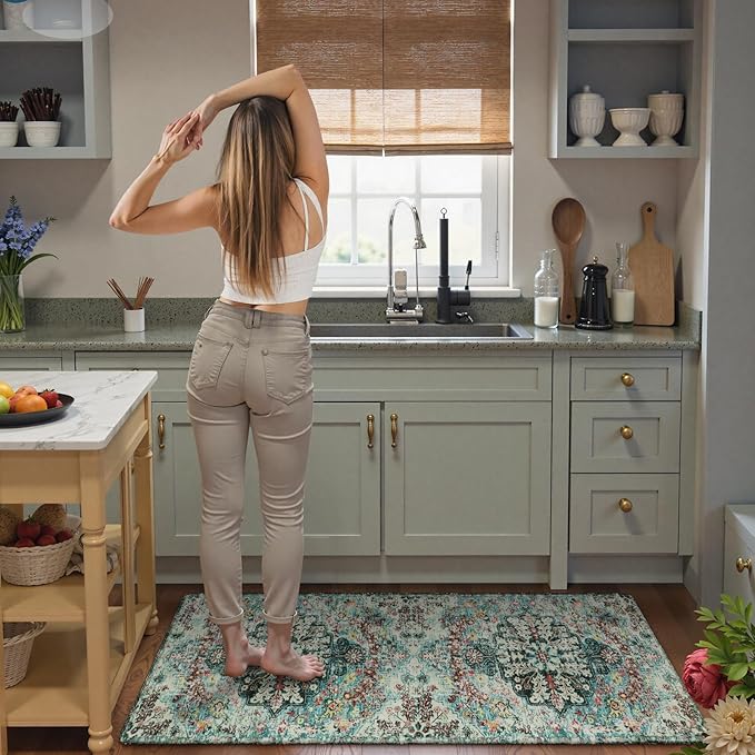 Lahome Bohemian Floral 2x6 Washable Hallway Runner Rug, Non Slip Kitchen Laundry Hallway Rug Runner, Pet Friendly Bathroom Indoor Carpet Runners for RV Camper Entrance Bedroom