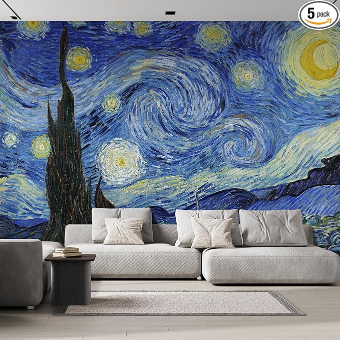 wall26 Starry Night by Vincent Van Gogh Dutch Impressionism 20th Century Artist Peel and Stick Large Wall Mural, Removable Wallpaper, Home Decor - 96x120 inches