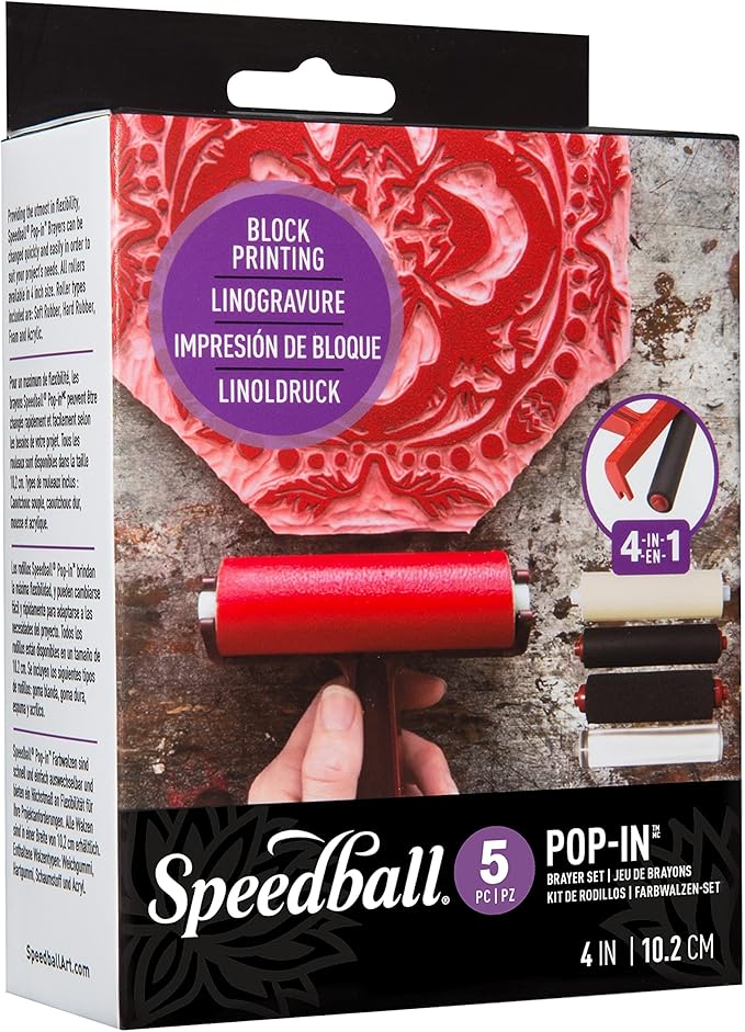 Speedball Pop-in 4" Roller Brayer Kit, Foam, Rubber, Hard Rubber & Acrylic