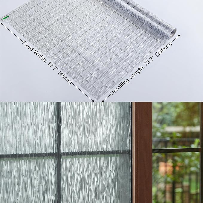 VELIMAX Frosted Window Privacy Film Non Adhesive Window Cling Removable Glass Covering Clear Water Opaque Window Film for Home Anti UV 17.7x78.7 inches