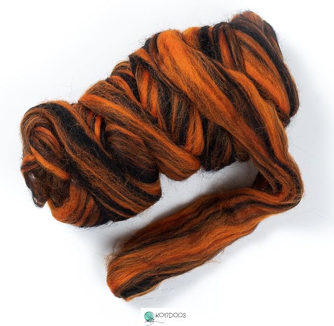 Colored Natural Wool roving, 8 OZ. Best Wool for Needle Felting, Wet Felting, handcrafts and Spinning. (Halloween Zebra)