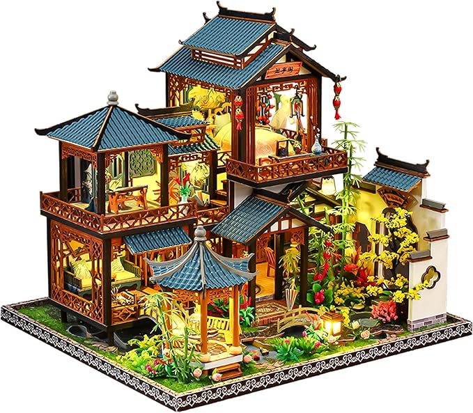 Spilay DIY Miniature Dollhouse Kit,DIY Dollhouse Kit with Wooden Furniture,Dust Proof Cover, Music Box and LED,Handmade Crafts Gifts for Birthday Christmas and Valentine's Day（P019）