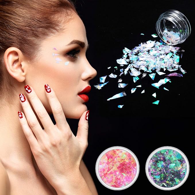 12 Boxes Mermaid Iridescent Chunky Glitter Flakes Chrome Nail Sequins Aurora Holographic Mermaid Nail Glitter Flakes Glitters Chunky Iridescent Flakes for Face Eyes Body Hair Nail Decoration