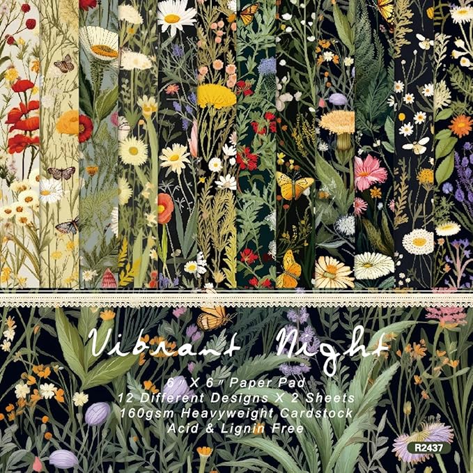 6x6 Inch Scrapbook Paper Pad-24 Single-Sided Sheets with 12 Unique Wildflower Designs-Perfect for Crafting, Card Making and DIY Projects
