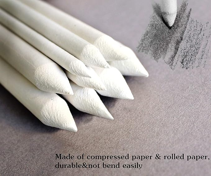 N NOROCME 12 PCS Blending Stumps and Tortillions Paper Art Blenders with Sandpaper Pencil Sharpener Pointer for Student Artist Charcoal Sketch Drawing Tools