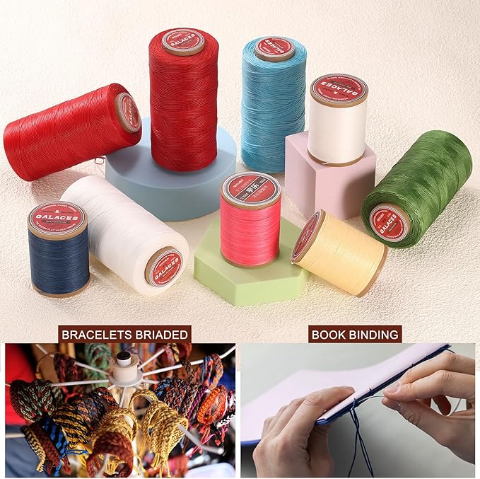 uxcell Flat Leather Sewing Waxed Thread, 140m / 153 Yards Polyester Wax String, 300D Wax Stitching Cord for Leather Crafts, Bookbinding, Bracelets Braided, Grass Green