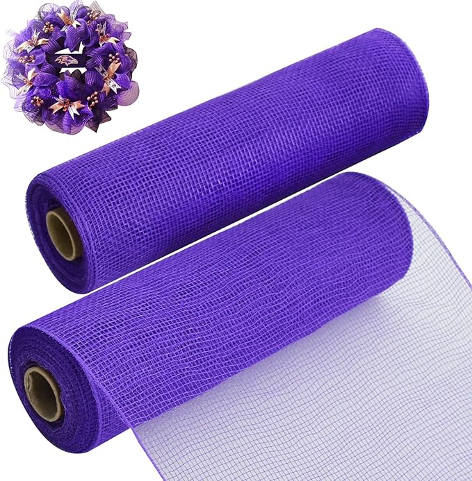 TONIFUL 2 Rolls 10 Inch Purple Decorative Mesh Ribbbon Rolls, Fabric Mesh for Mesh Wreath Supplies, Front Door Wreath Crafts Tree Decor Christmas NewYears Halloween Decoration (10 yds/roll)