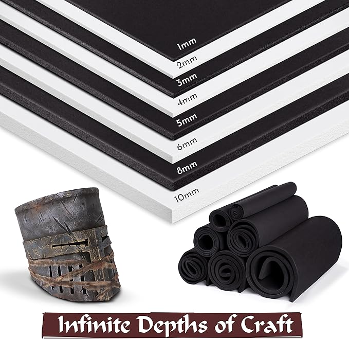 Shape Retention EVA Cosplay Foam 8mm (1mm-10mm) 14x39 inch Black or White High Density EVA Foam Sheets. Premium 85 kg/m3 Heat Shape Material for DIY Convention or Halloween Costumes by The Foamory