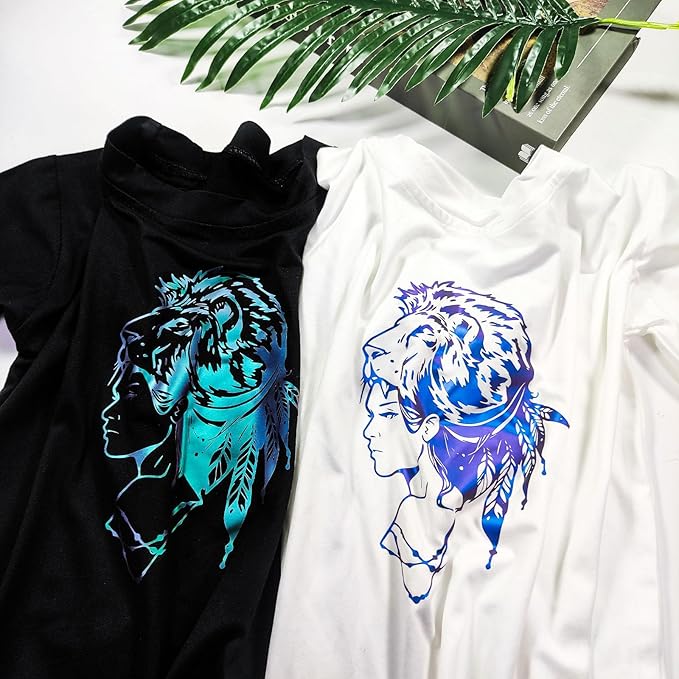 VINYL FROG Gradual Heat Transfer Vinyl Purple to Blue Chameleon Vinyl 12" x5ft with Iron and Heat Press Gradient Change Color HTV for T-Shirt and Garment