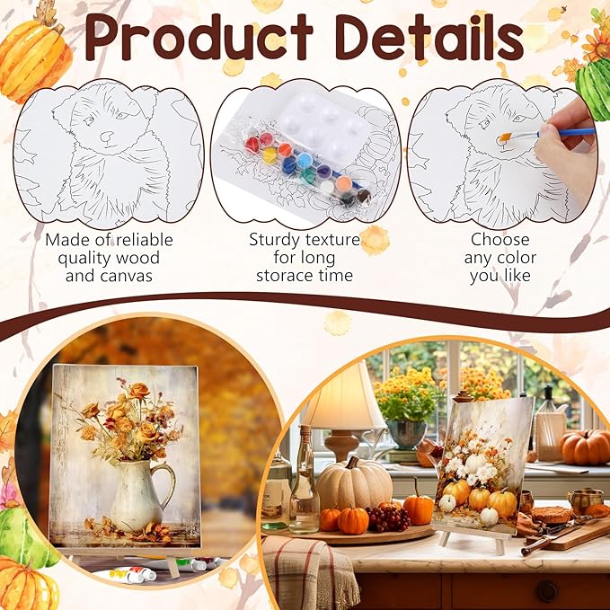Zhanmai 12 Pack Pre Drawn Canvas for Painting Sip and Paint Kit 8" x 10" Paint Party Set Canvas Painting Pre Printed Canvases for Party Favor DIY Virtual Adult's Date Night (Harvest Autumn)