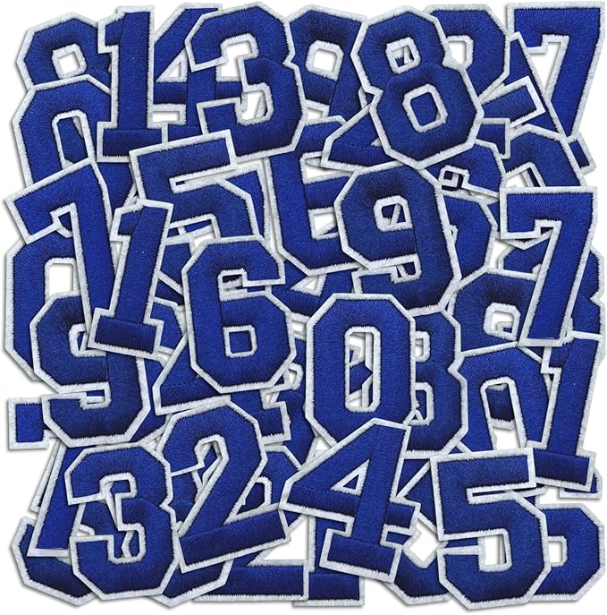 Number Iron On Patches, Numbers 0-9 Embroidery Applique Patch, DIY Decorative Heat Press Patches for Clothing Jeans Jackets Backpacks Hats (Blue 50 Pcs)