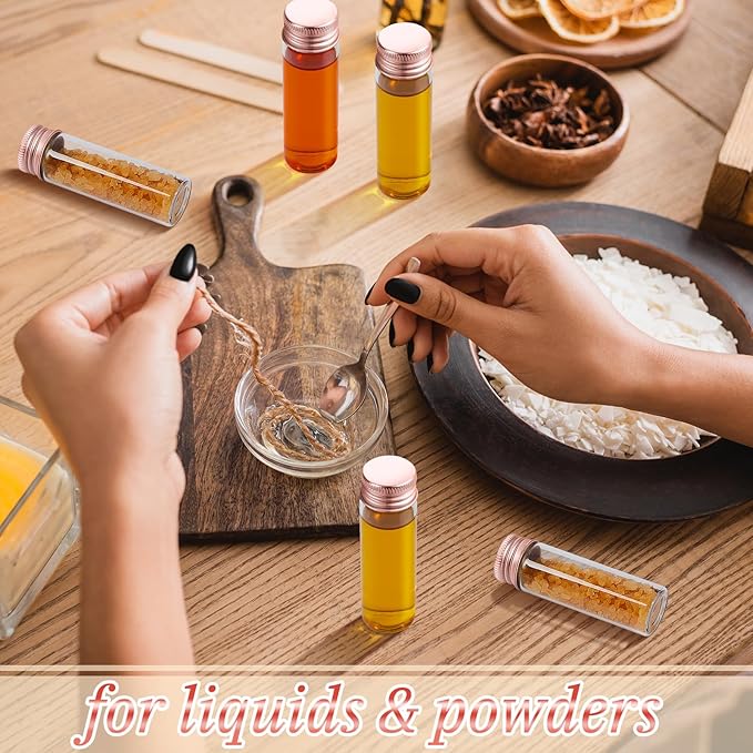 100 Pcs Small Clear Vials Spice Mini Jars with Lids Mini Glass Bottles with Screw Aluminum Metal Caps Tiny Jars Sample Containers for Powder Cream Cosmetic Jewelry Wedding (15 ml,Rose Gold)