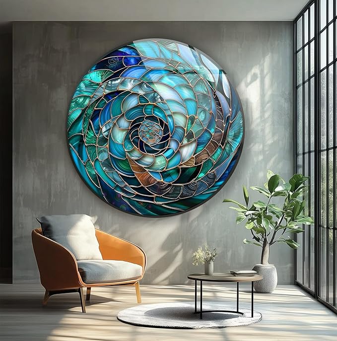 My Photostation.com 27.5''(70cm) Diameter Ocean Vortex Spiral Round Glass Wall Art Tempered Glass Printing Wall Decor Large Wall Art Wall Hangings