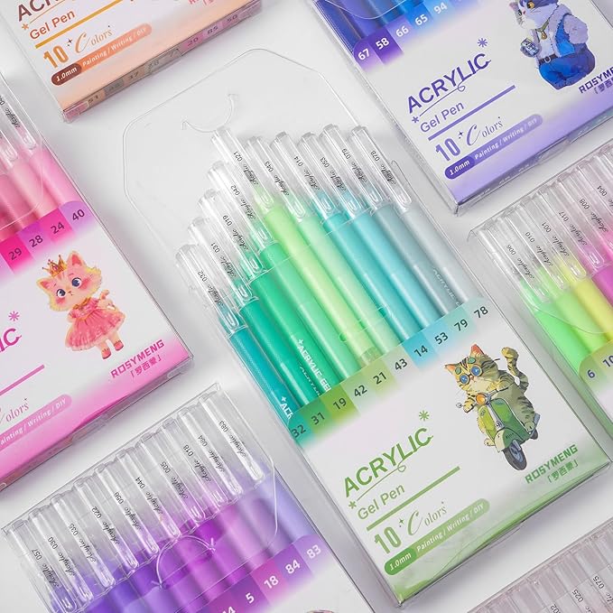 ROSYMENG 10 Colors Acrylic Gel Pens Set, Big-Capacity Ink Acrylic Paint Pen for Adults Coloring Books, Waterproof Paint Markers for Canvas, Rock, Wood, Drawing Doodling, Ceramic, Fabric, DIY Crafts